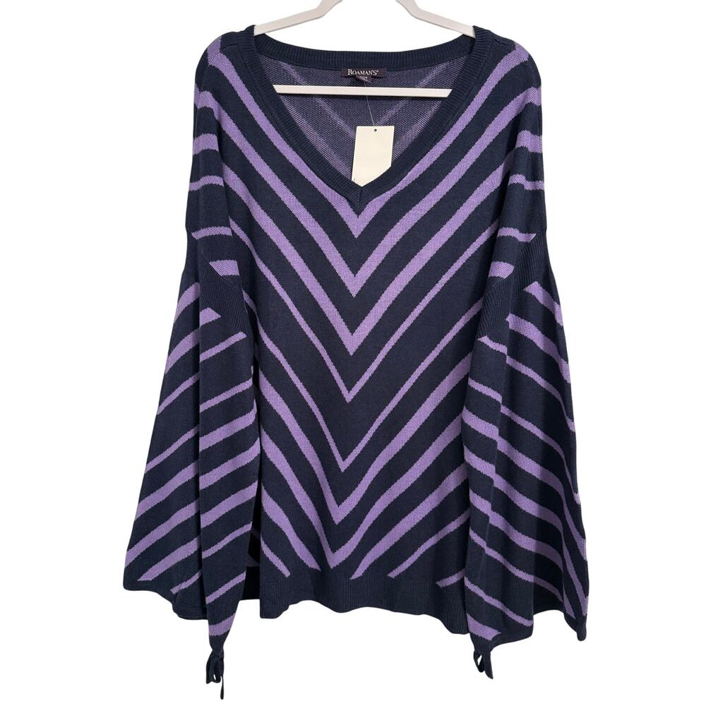 Roaman's Boho Whimsigoth Balloon Sleeve Tie Lightweight Knit Tunic Sweater 1X